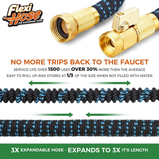 Expandable Garden Hose with 8 Function Nozzle, 50FT - Lightweight Retractable Garden Hose, Water Hose - No-Kink Flexibility, 3/4 Inch Solid Brass Fittings and Double Latex Core