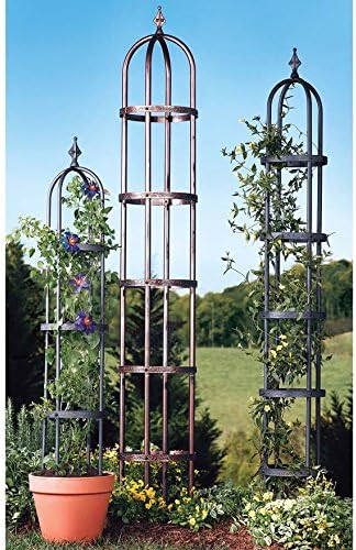Metal Garden Obelisk | Indoor/Outdoor | Powder-Coated Steel | Trellis for Climbing | Floral Pattern | 11" Dia. x 7'H | Bronze