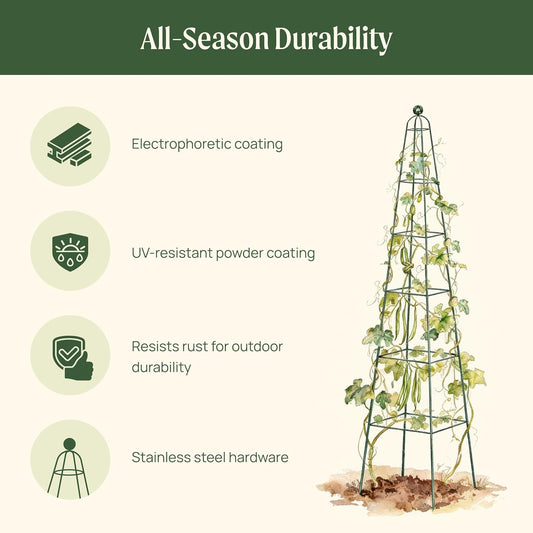 7.8 ft Pyramid Obelisk Garden Trellis, Metal Rustproof Plant Support Rose Trellis, Tower Potted Cages for Flowers Fruits Vegetable Vines Indoor & Outdoor