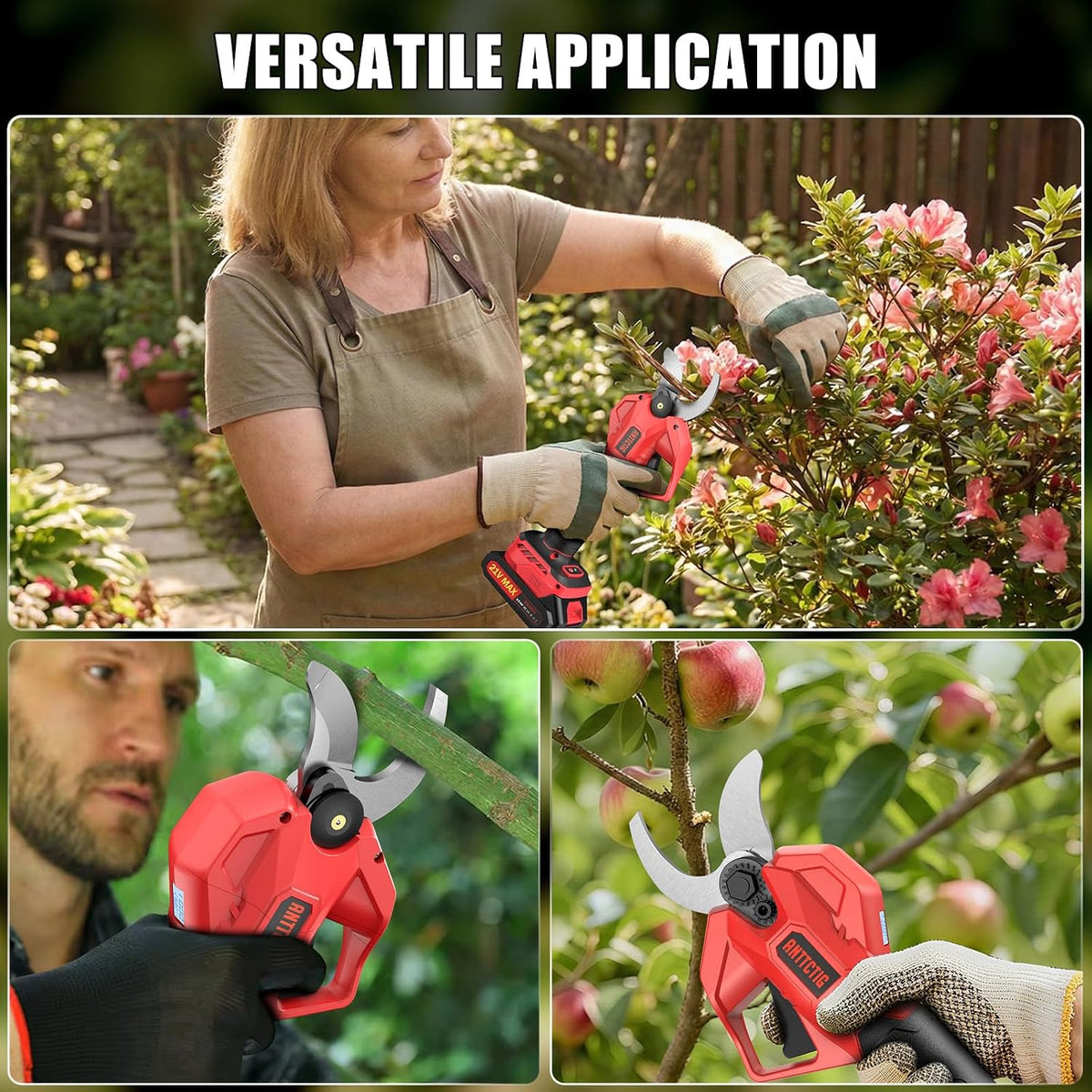 Electric Pruning Shears, 2.36" Cut, 2 Batteries & Spare Blades