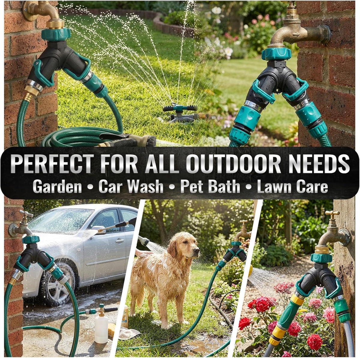 2pcs Garden Hose Splitter 2 Way Heavy Duty Connector, Faucet Y Splitter with Shut off Valve, Outdoor Water Spigot Bib Splitters Leak-proof Rust-resistant, Easy for Garden Landscaping 3/4 Inch