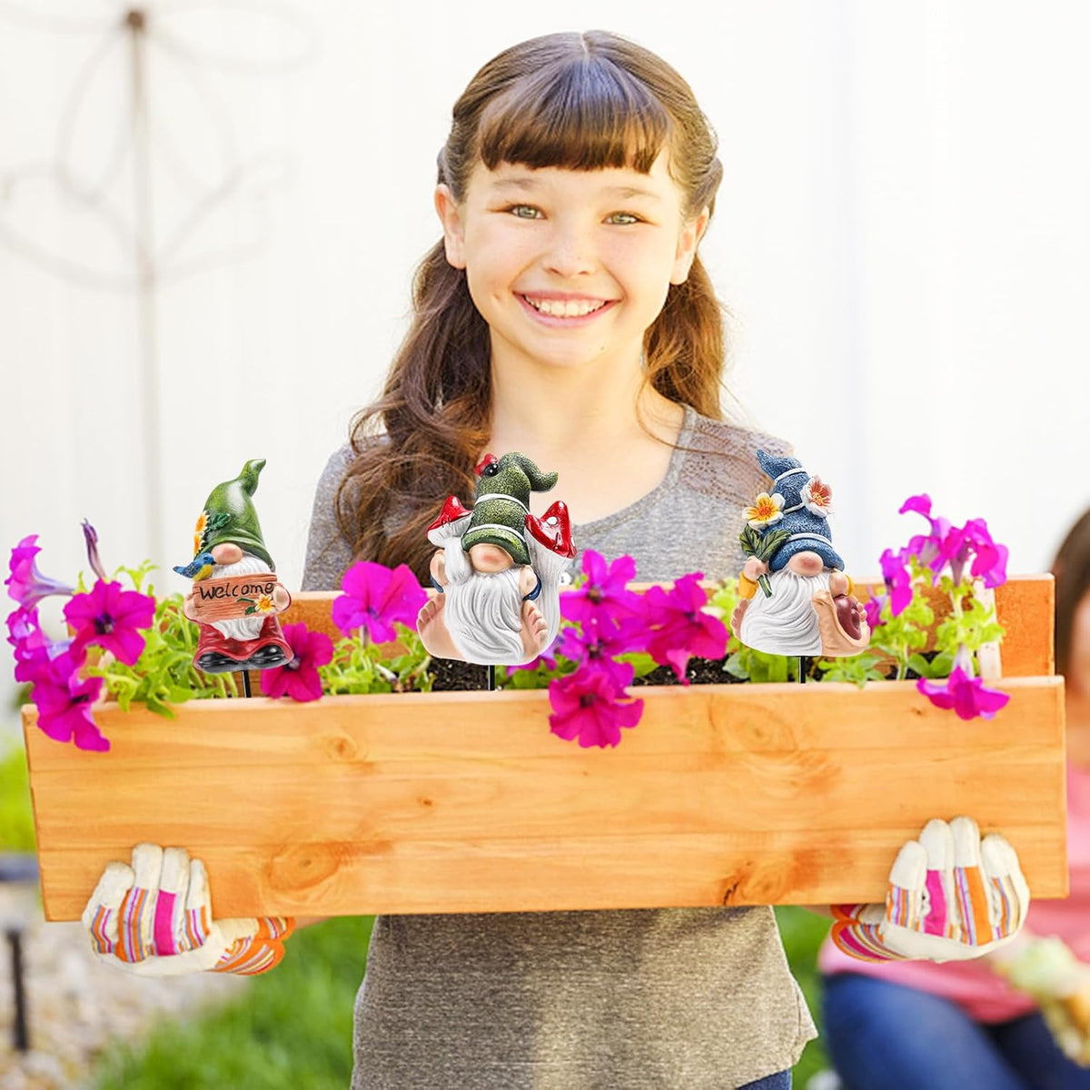 Miniature Garden Gnome Stakes Set, Resin Fairy Yard Outdoor Decor