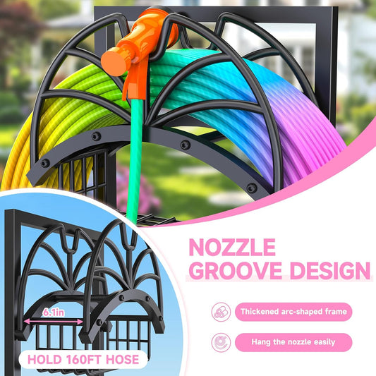 Garden Water Hose Holder Freestanding with Storage Basket for Outside