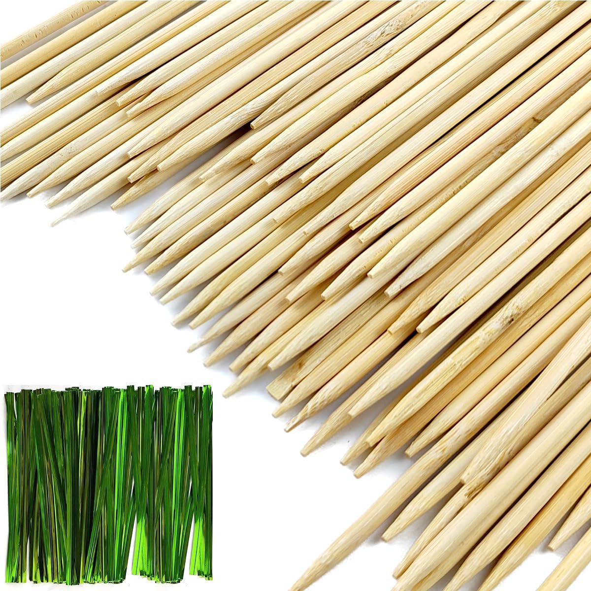 200PCS/Set Bamboo Plant Stakes Kit, 50PCS Orchid Clips with 50PCS 18” Green Bamboo Plant Stakes, 100PCS Metallic Twist Ties for Supporting Stems Vines Stalks Grow Upright (Green)