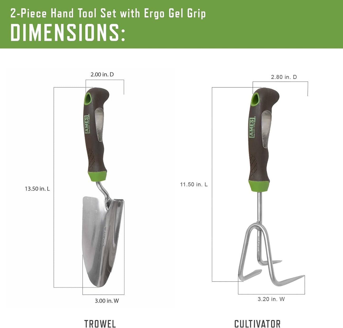 Ergo Gel Grip Hand Tool Combo Pack: Trowel and Cultivator