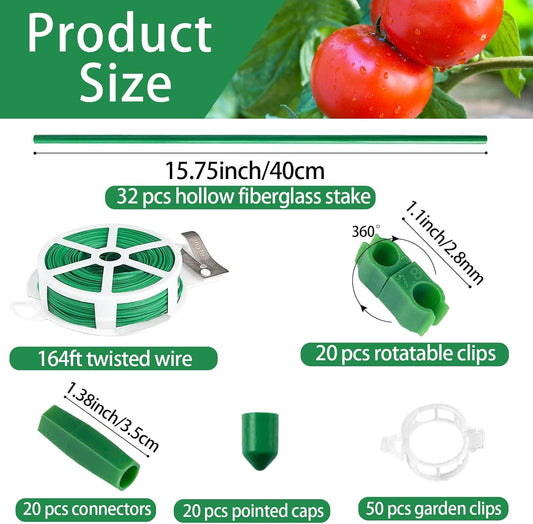 143 Pcs Garden Stakes Set,32 Sets of Fiberglass Plant Stakes Sticks,DIY 3ft 4ft 5ft 6ft 7ft Sturdy Plant Stakes for Tomato Vegetables, Sticks Support for Indoor Outdoor Plants Gardening Supplies