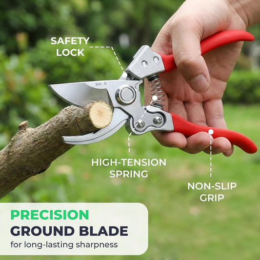 Bypass Pruning Shears, SK5 Steel Safety Lock, Cuts Up to 1" Stems
