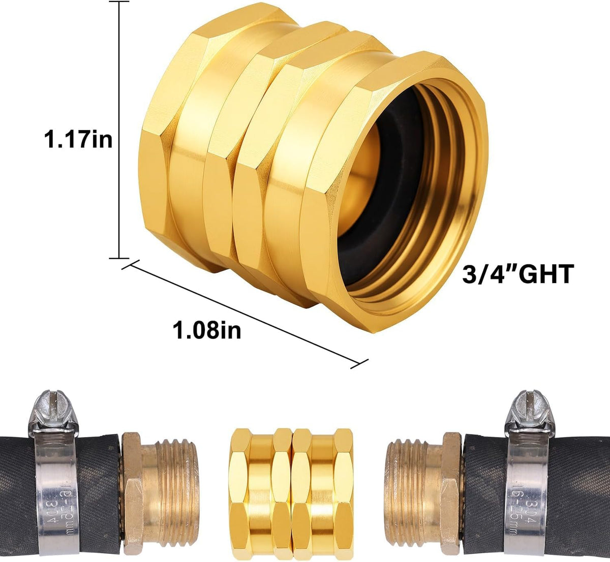 Solid brass Garden Hose Fittings Connectors Adapter Heavy Duty Brass Repair female to double female faucet leader coupler dual water hose connector(3/4"GHT) 2 Pcs