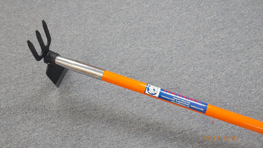 3-Prong Cultivator Hoe with Dual Heads for Weeding & Cultivating and Planting, Black, Garden Tool, Garden Hoe, Manual, American Fiberglass Handle. Assembled in USA.