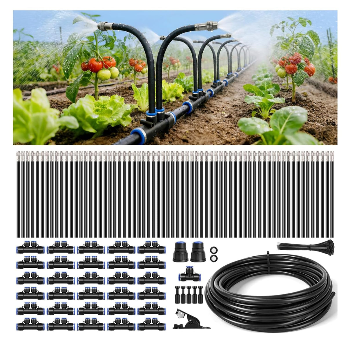 75FT High-Flow Garden Irrigation System, 12mm Main Tubing, 40 Nozzles