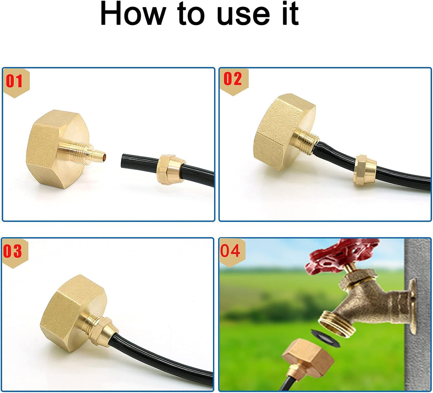 2 Pack Garden Hose Adapter, Solid Brass Standard 3/4" Female Thread to 1/4" Dual Tube Adapter for Water Hose,Convert 3/4" Garden Hose to 1/4" Tube