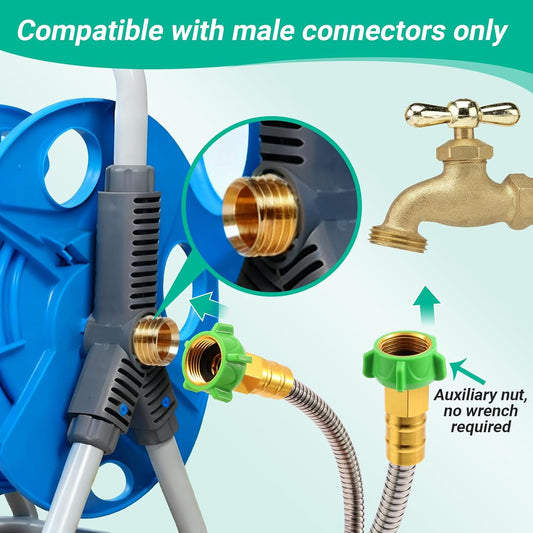 Short Metal Garden Hose with Female to Female Connector, Stainless Steel Small Leader Hose for Hose Reel, Outdoor Water Hose Extension Adapter (5 ft)