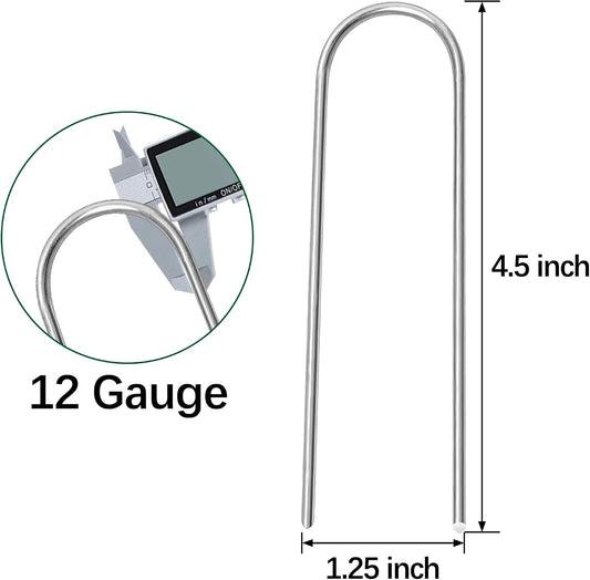 100 Pack Garden Stakes 4 Inch U-Shaped Drip Irrigation Stakes Galvanized Landscape Staples Garden Pins Yard Lawn Ground Stakes for Soaker Hose Drip Line Tubing Landscape Fabric Weed Barrier