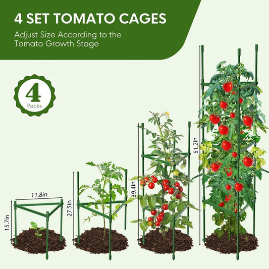 4PCS Tomato Cages for Garden, Tomato Trellis for Raised Garden Bed, 51.2" Tall Cage Plant Support for Pots, Gardening Supplies Trellis for Climbing Plants (4PCS,High: 51.2 Inch)