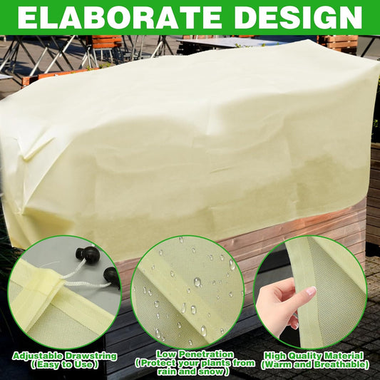2Pcs Winter Plant Covers Freeze Protection, Rectangular Planter Box Plant Covers for Winter, Frost Blankets for Outdoor Plants with Drawstring, Garden Plant Frost Protection Covers (39×16×18 Inch)