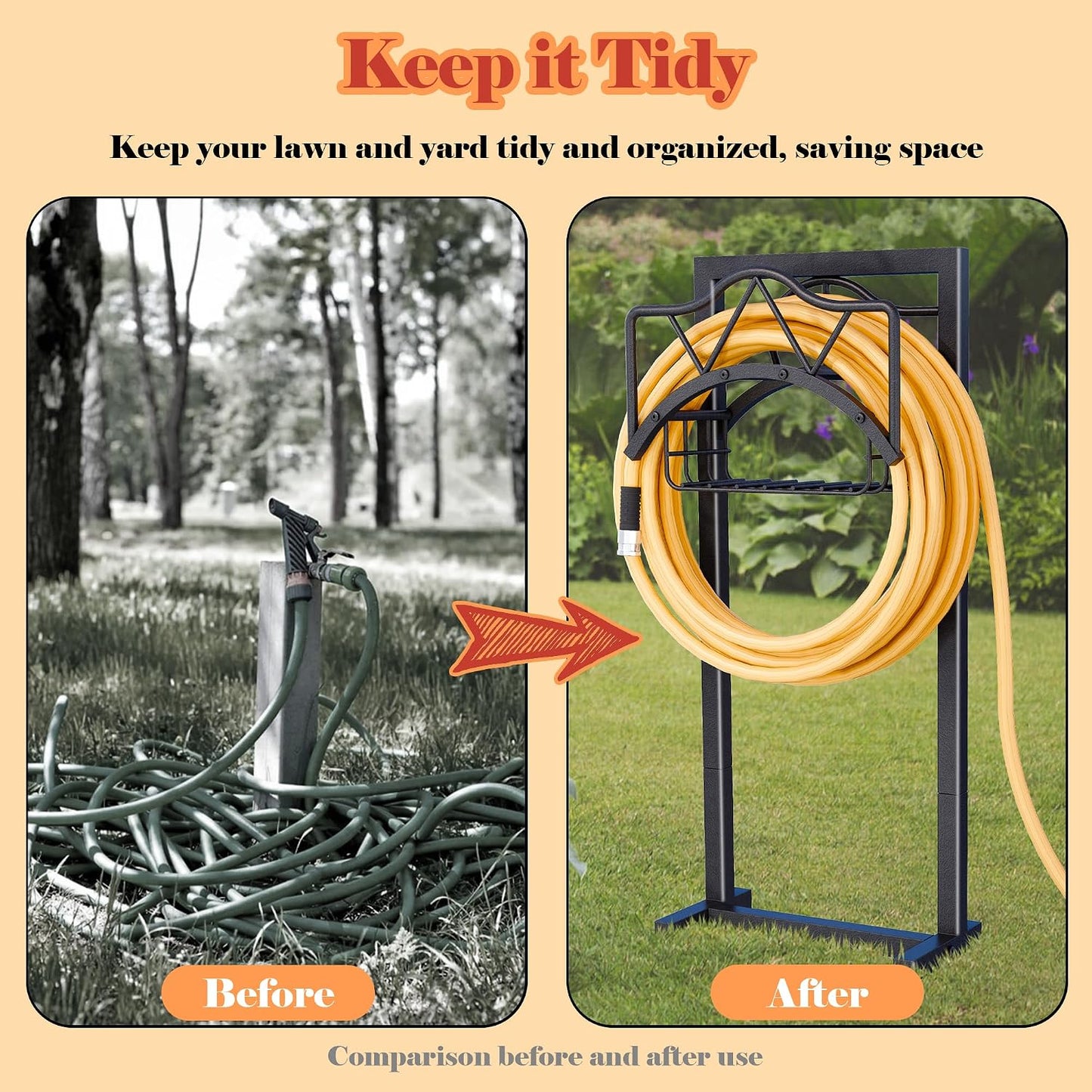 Garden Hose Holders for Outside - Water Hose Holder Freestanding,Metal Hose Stand with 5 Spikers,Hose Hanger with basket,Outdoor Garden Hose Reel Heavy duty,Holds 150-feet Hose,Black
