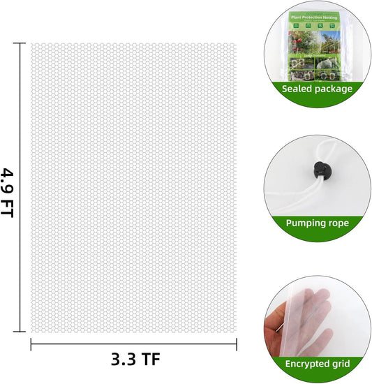 Garden Mesh Netting for Plants, 4 Pack Insect Bird Barrier Netting Mesh with Drawstring, 3.3x4.9 FT Garden Bug Netting Plant Cover for Protect Fruit Tree Vegetable Flowe