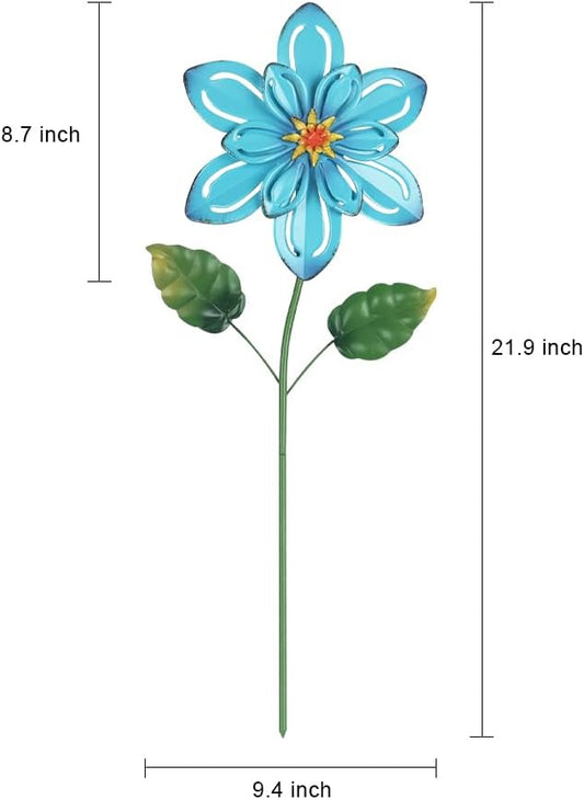 Metal Flower Decorative Garden Stakes, 2 Pack 22" Outdoor Garden Decor with Shaking Flower Head Yard Stakes, Yard Art Spring Decorations for Patio Lawn (Blue & Red)