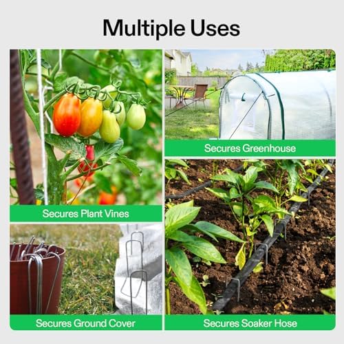 6 Inch 50-Pack Garden Stakes, Galvanized Steel Landscape Stapes 11 Gauge U-Shaped Pins for Weed Barrier Fabric, Ground Cover, Soaker Hose, Irrigation Tubing, Holding Fence