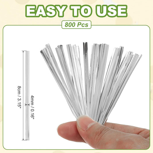 Bag Twist Ties 3 Inch, 800 Pcs Metallic Bread Ties for Treat Plastic Bags Gift Wrapping Candy Coffee Bag Plant Party Cake Favor, Silver