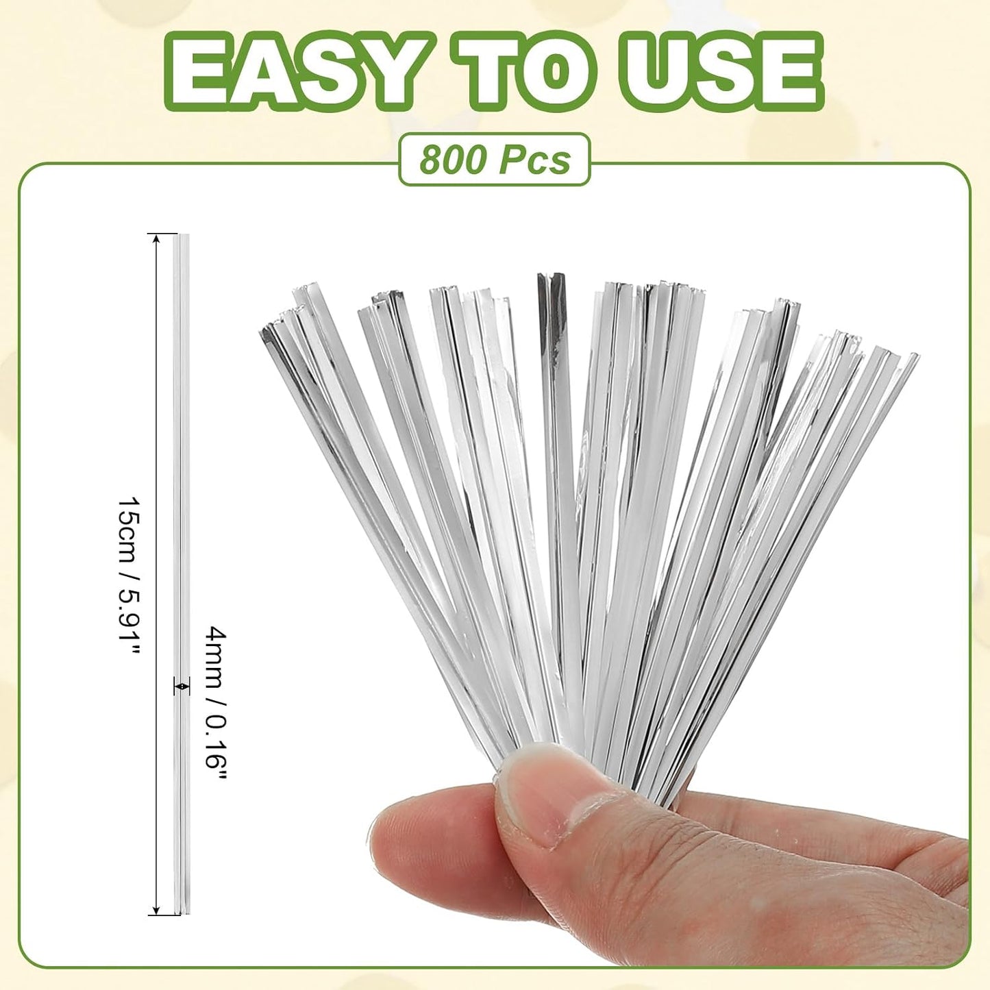 Bag Twist Ties 3 Inch, 800 Pcs Metallic Bread Ties for Treat Plastic Bags Gift Wrapping Candy Coffee Bag Plant Party Cake Favor, Silver