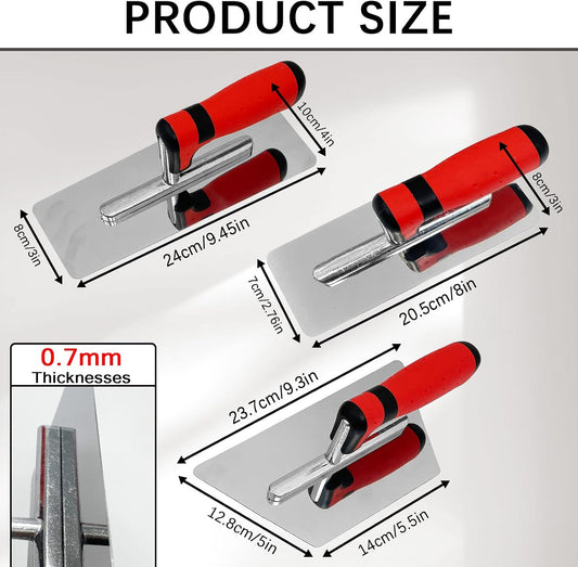3 Pack Plaster Finishing Trowel Set, Paint Plastering Hand Tool