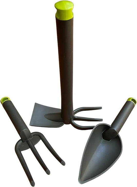 Garden Hand Tool Set 3 Piece - Gardening Kit - Cultivator, Hand Trowel, Hoe and Hand Tiller, Outdoor Gardening Tools Lightweight and Durable