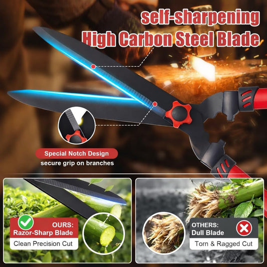 Hedge Clippers Shears Sharp Clean Cuts - Teflon Coated High Carbon Steel Blades,Ergonomic Comfortable Handle,Lightweight 24.8in Hedges Shears for Gardening Yard Effortless Trimming Shaping Shrubs Bush