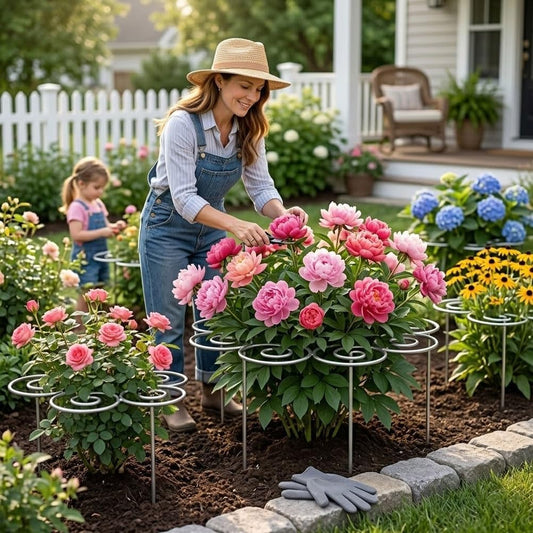 Decorative Peony Support, Metal Plant Support Ring for Peony Cages & Garden, Flower Support Frame, Heavy-Duty Flower Support Frame, Flower Hoop Upright Growth Protect (Small-1pcs)