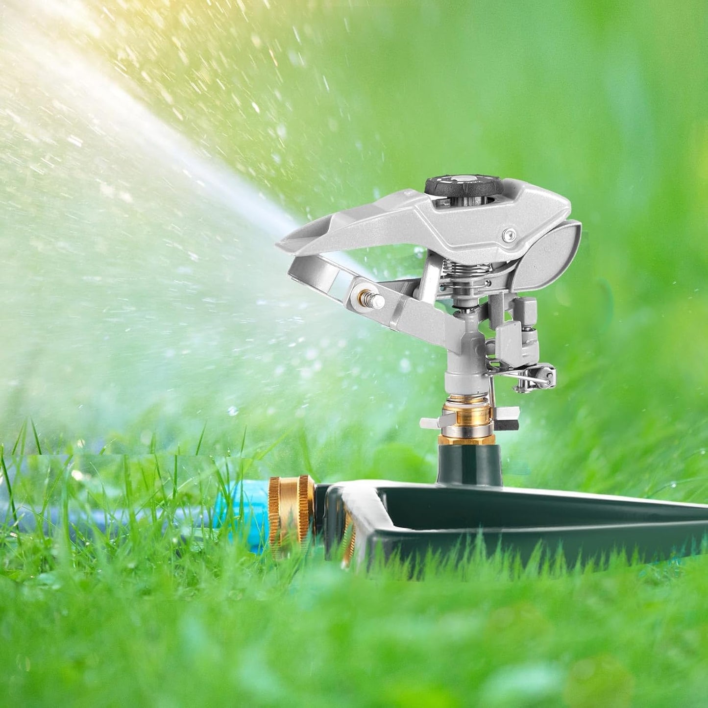3 Sets Rotating 360 Degree Swivel Garden Sprinkler Pulsating Impact Sprinkler with Metal Base, Heavy Duty Adjustable Garden Hose Sprinklers System for Large Area Lawn Yard(Small Head)