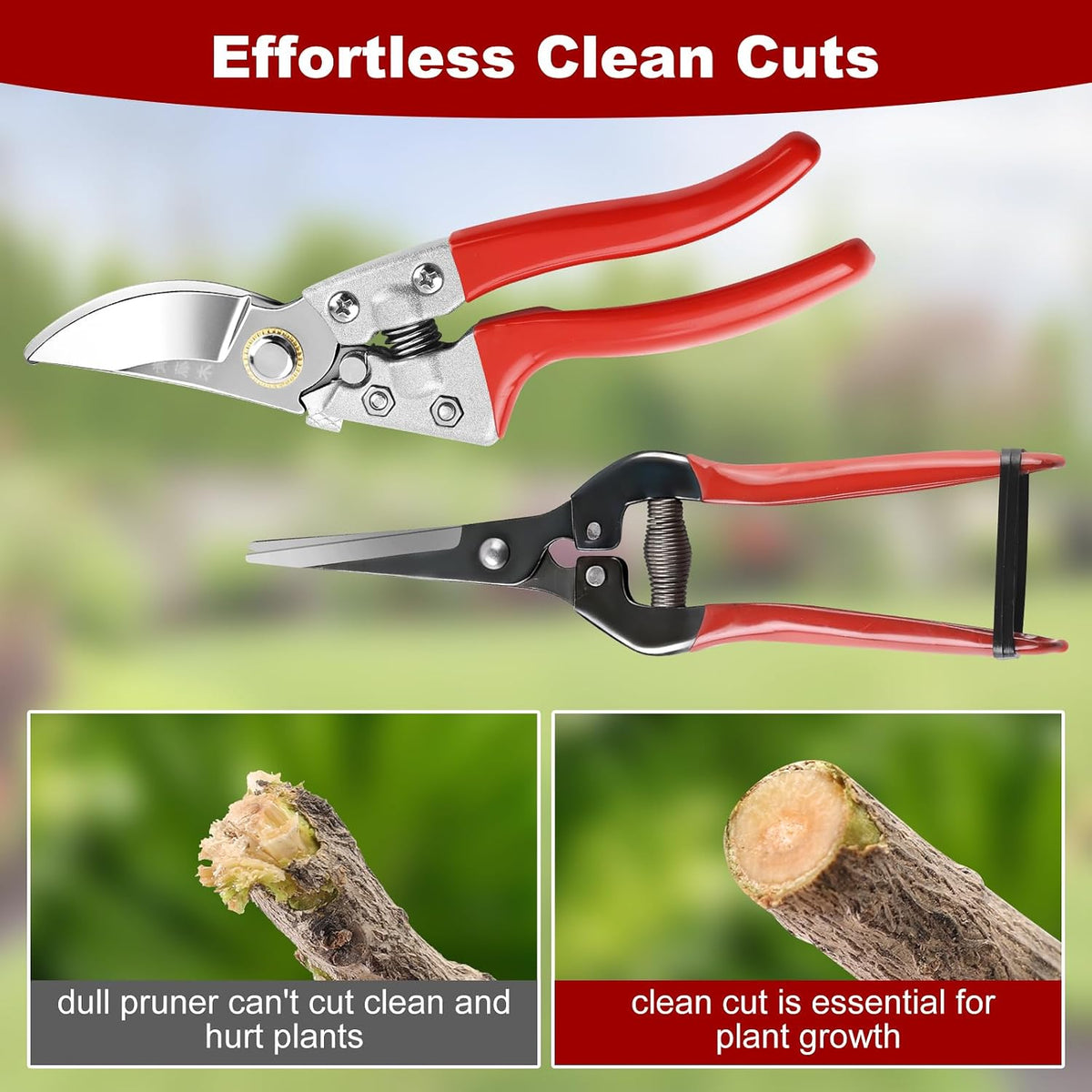 2 Piece Garden Shears Set: Heavy Duty Pruning Shears with Japanese SK5 Steel Blade & Long Straight Garden Snip,Complete Pruning Shears for Gardening, Tree Trimming, Flower & Herb Cutting