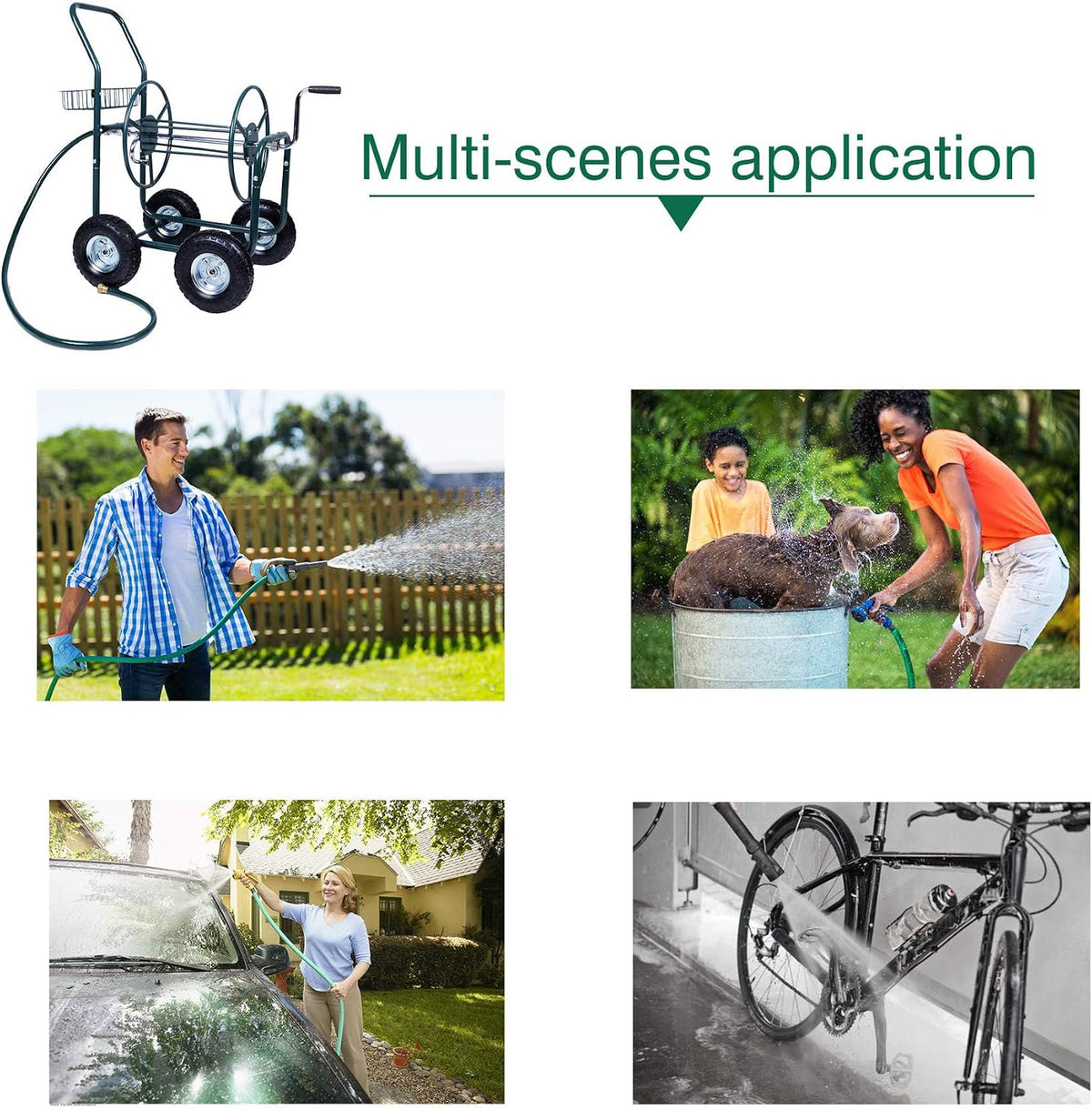 4 Wheel Garden Hose Reel Cart Heavy Duty Yard Water Planting with Storage Basket,Holds 390FT Hose