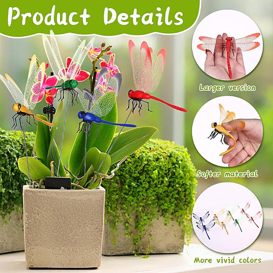 24 Pieces Dragonfly Garden Stakes 3D Dragonfly Garden Decor