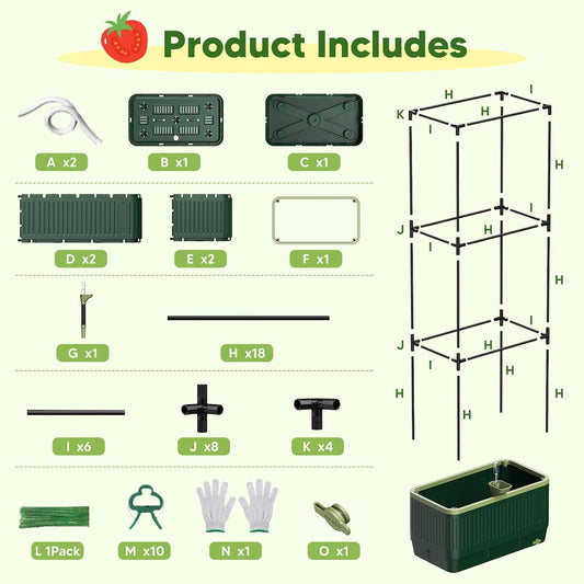 Raised Garden Bed with Tomato Cages,52"/4.3ft Tomato Planter with Trellis,Adjustable Height,Self Watering Planter Box for Vegetables & Climbing Plant Indoor Outdoor Balcony Patio (1)