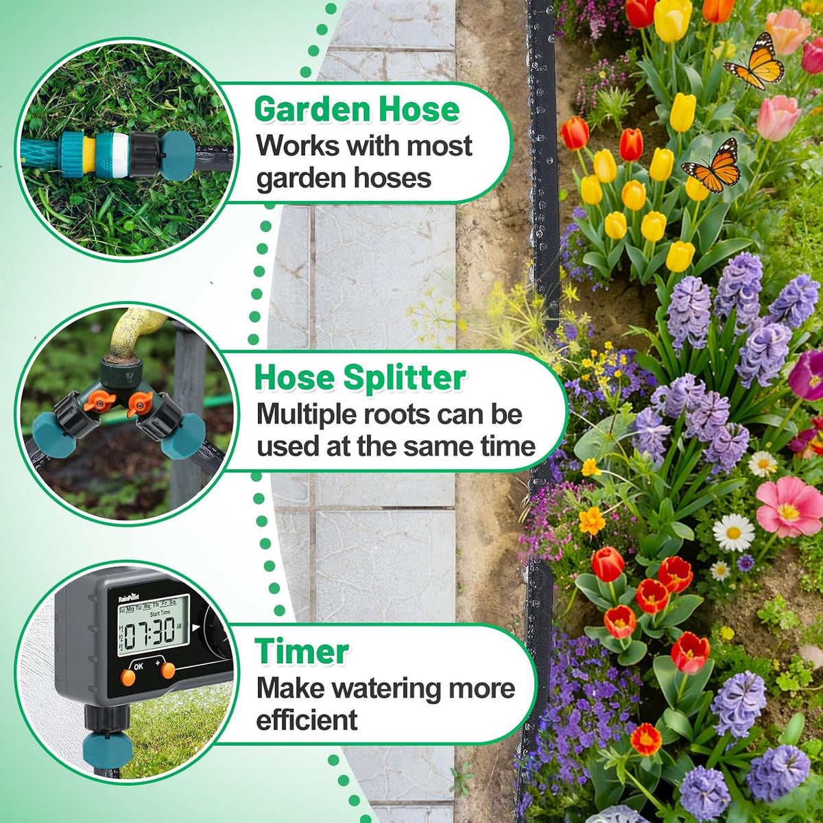 3/4" Heavy Duty Linkable 25FT Soaker Hose for Garden Beds, Save 85% Water