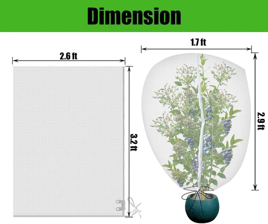 3PCS 2.6 × 3.2 FT Bird Insect Barrier Fruit Tree Netting, Double Zipper & Drawstring, Garden Bird Netting for Blueberries, Tomatoes, Peppers, Shrubs – Reusable Mesh Barrier