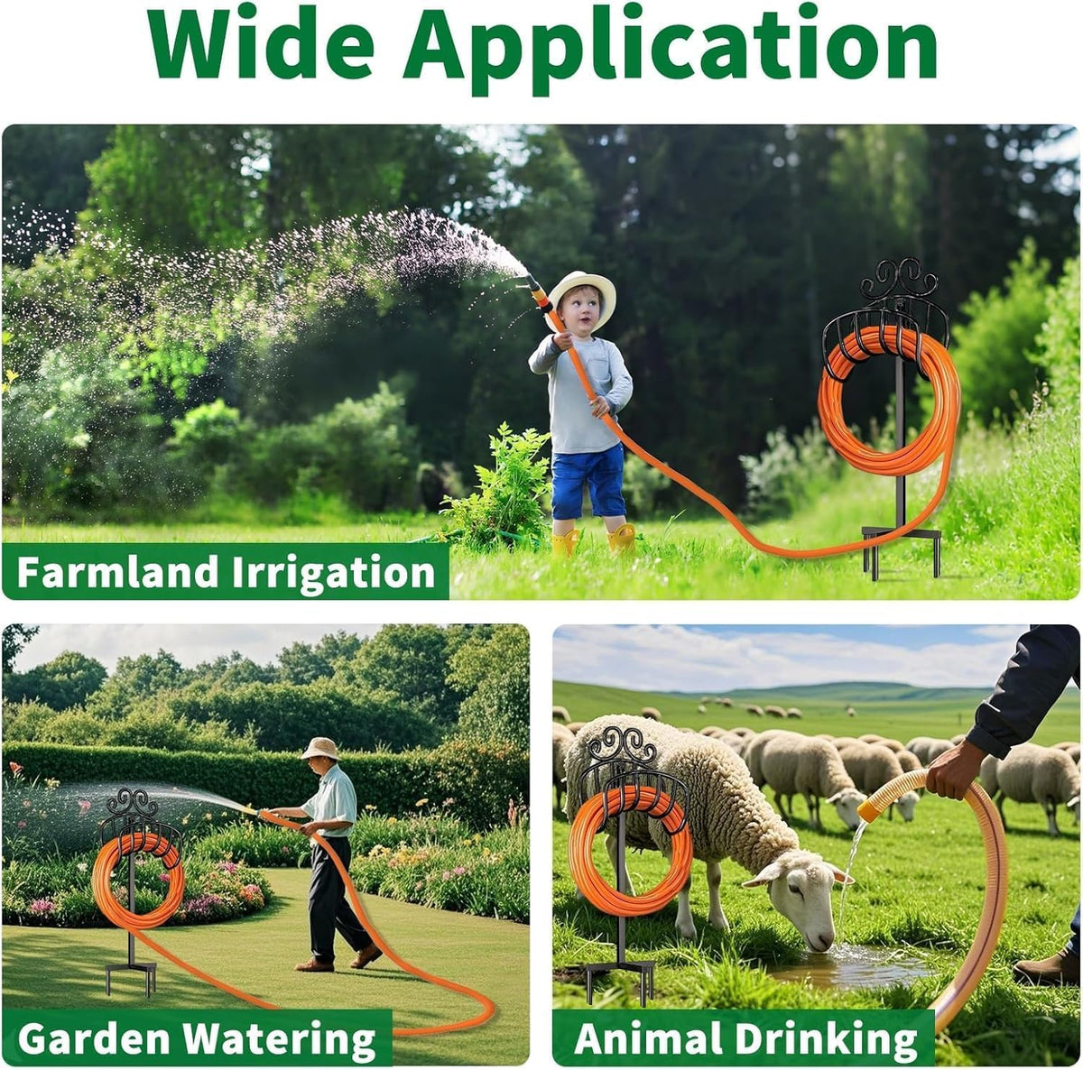 Hose Holder for Outside Freestanding 150 Feet Christmas Gift Heavy Duty Metal Detachable Rustproof Hose Stand Hanger Decorative Hose Storage With Ground Stakes Garden Lawn