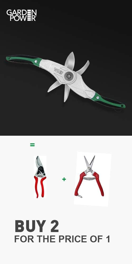 Bypass Pruning Shears 2 in 1 Multi-Cutter, Unique Lock Allows Switching Between Pruner and Shear Snipping. 1/2 Inch Cutting Capacity. Garden Clippers, Pruners for Gardening Heavy Duty