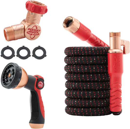 Pocket Hose Ballistic 50 FT Expandable Garden Hose w/Pocket Pivot Swivel Connector, Anti-Burst Sleeve Reinforced with Bulletp