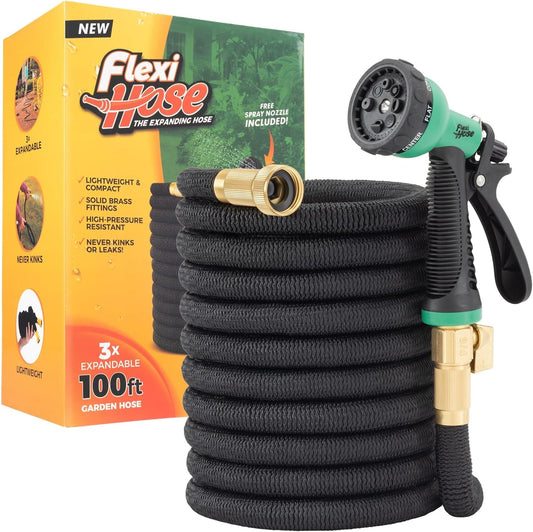 with 8 Function Nozzle, 100FT - Lightweight Expandable Garden Hose, No-Kink Flexibility, 3/4 Inch Solid Brass Fittings and Do