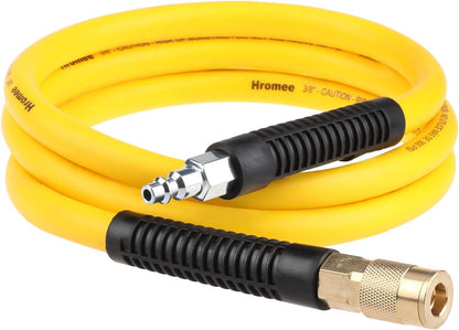 Hybrid Lead-in Air Hose 3/8 Inch x 6FT with 1/4"NPT Quick Coupler and Plug 300PSI Yellow Whip Compressor Hose Short
