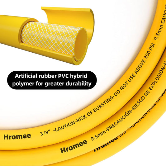 Hybrid Lead-in Air Hose 3/8 Inch x 6FT with 1/4"NPT Quick Coupler and Plug 300PSI Yellow Whip Compressor Hose Short