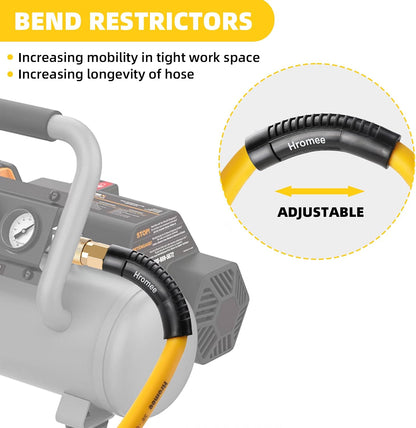 Hybrid Lead-in Air Hose 3/8 Inch x 6FT with 1/4"NPT Quick Coupler and Plug 300PSI Yellow Whip Compressor Hose Short