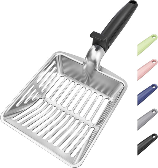 Large Metal Cat Litter Scoop w/ Deep Shovel, Dual-Size Holes & Hanging Hook