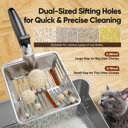 Large Metal Cat Litter Scoop w/ Deep Shovel, Dual-Size Holes & Hanging Hook