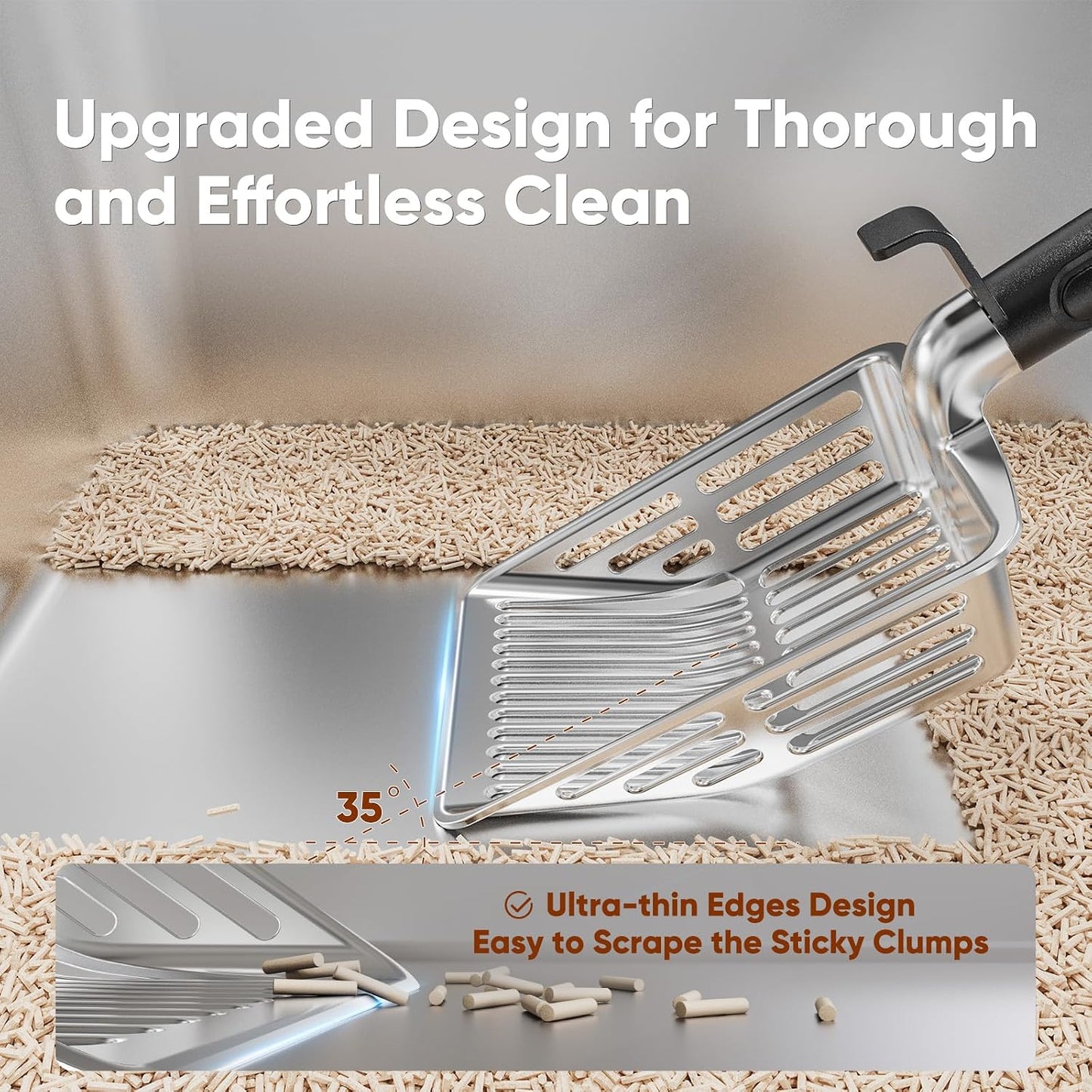 Large Metal Cat Litter Scoop w/ Deep Shovel, Dual-Size Holes & Hanging Hook