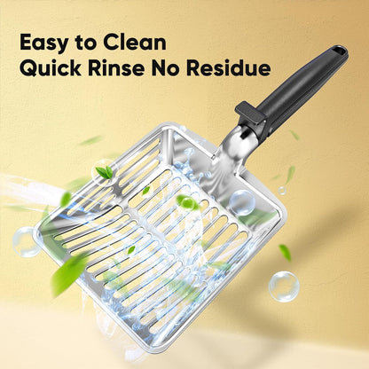 Large Metal Cat Litter Scoop w/ Deep Shovel, Dual-Size Holes & Hanging Hook