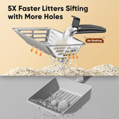 Large Metal Cat Litter Scoop w/ Deep Shovel, Dual-Size Holes & Hanging Hook