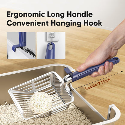 Large Metal Cat Litter Scoop w/ Deep Shovel, Dual-Size Holes & Hanging Hook