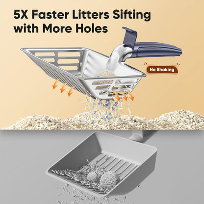 Large Metal Cat Litter Scoop w/ Deep Shovel, Dual-Size Holes & Hanging Hook